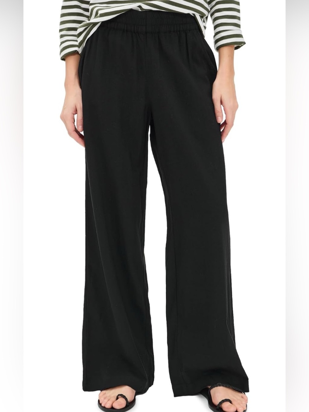 Marine Layer Black TENCEL™ Wide Leg Pull-On Pants Medium Pockets Casual
